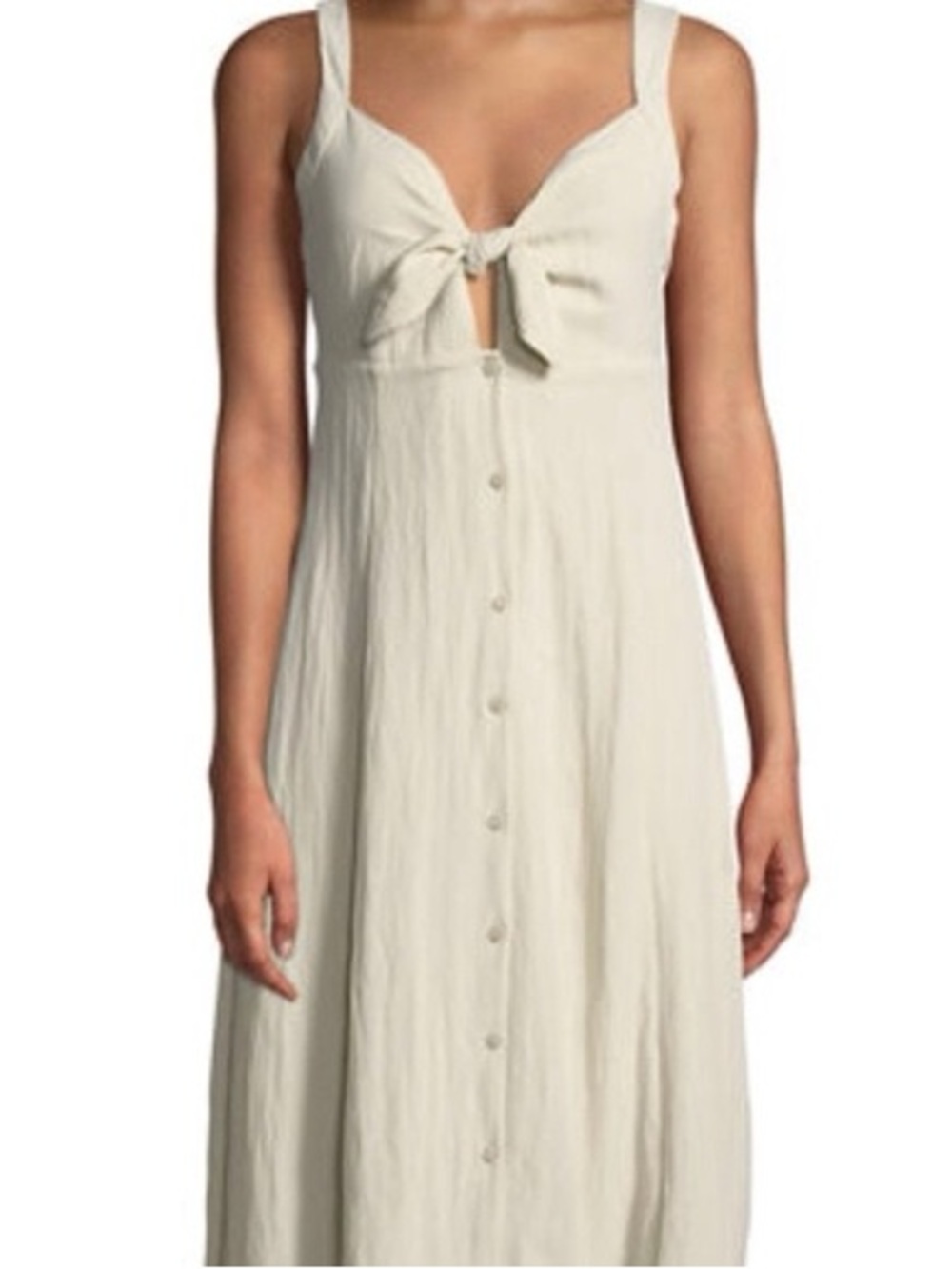 ASTR the Label Cream Tie Front Button Down Midi Dress Size S